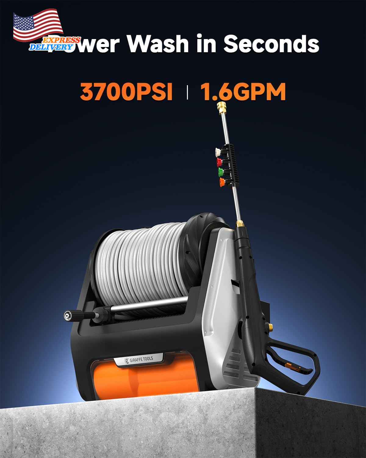 Wall Mount Pressure Washer PRO with Max 3700PSI 1.6 GPM 1800W Brushless Motor