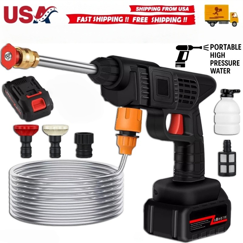 Portable Cordless Electric High Pressure Water Spray Gun Car Washer Cleaner Tool