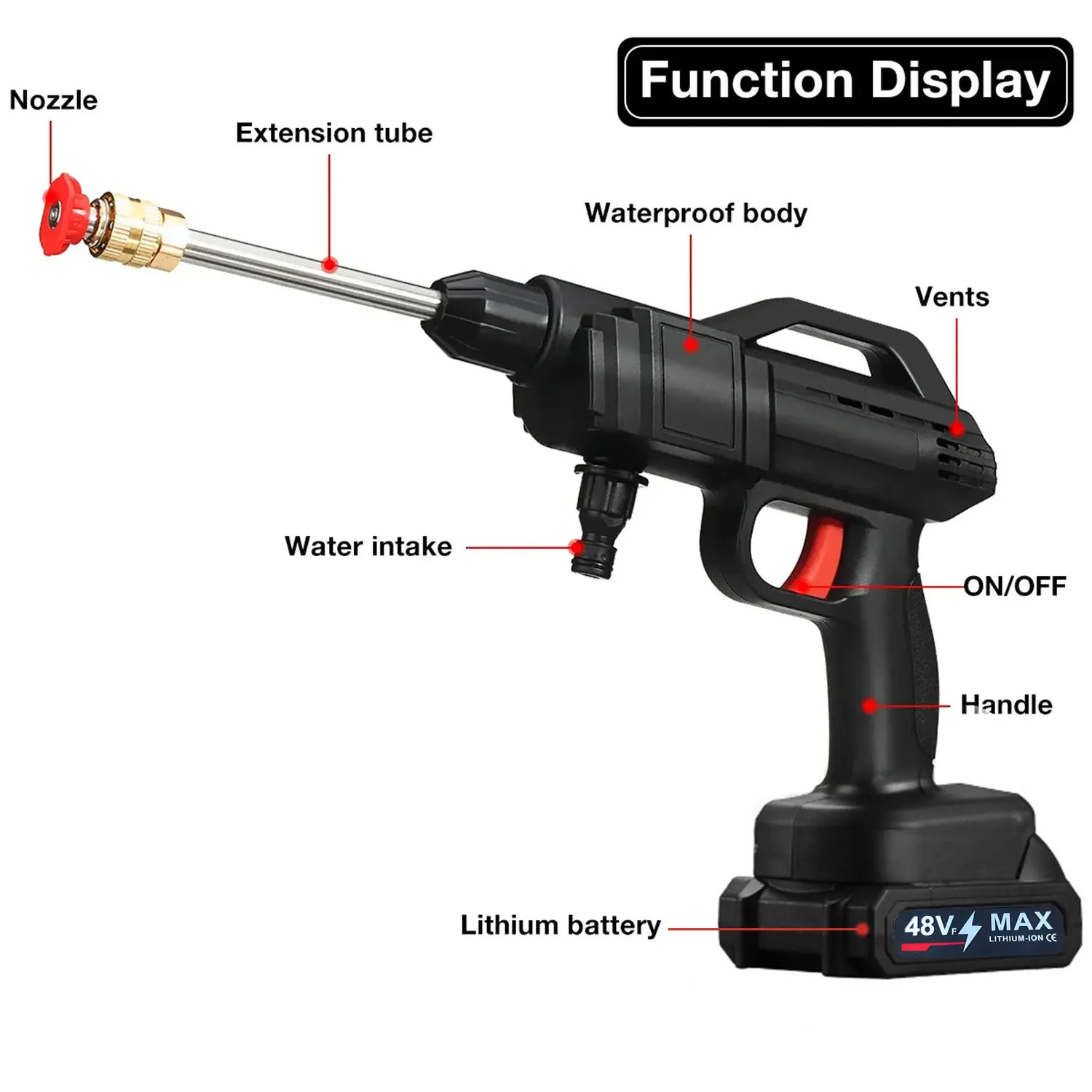 50 bar 1500W High Pressure Cordless Pressure Washer with Spray Gun