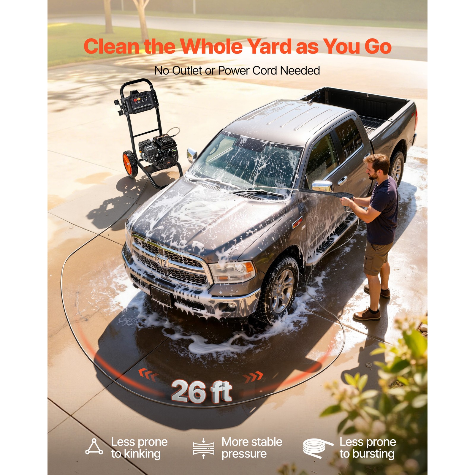 Uimoso Gas Pressure Washer 2900 PSI 1.85 GPM with Aluminum Pump and 4 Nozzles