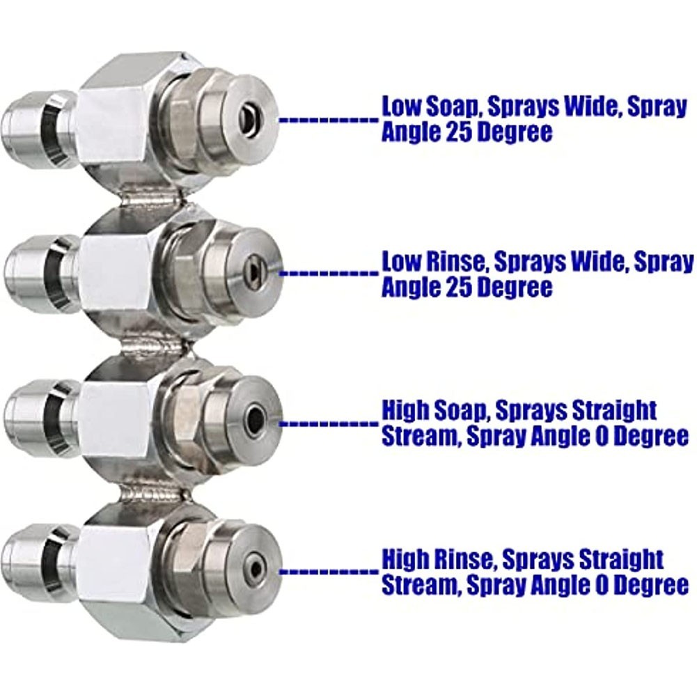 Pressure Washer Nozzle Kit 4 Way Tip Holder 1/4 Inch Quick Connect Soft Wash