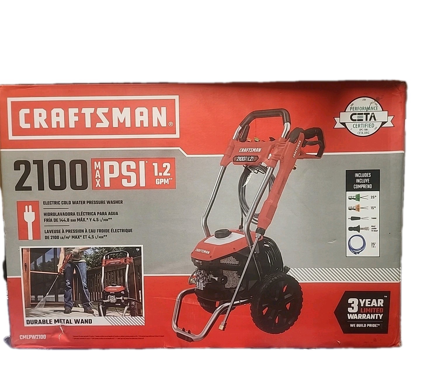 Craftsman 2100 Max Psi 1.2 Gpm Electric Cold Water Pressure Washer CMEPW2100