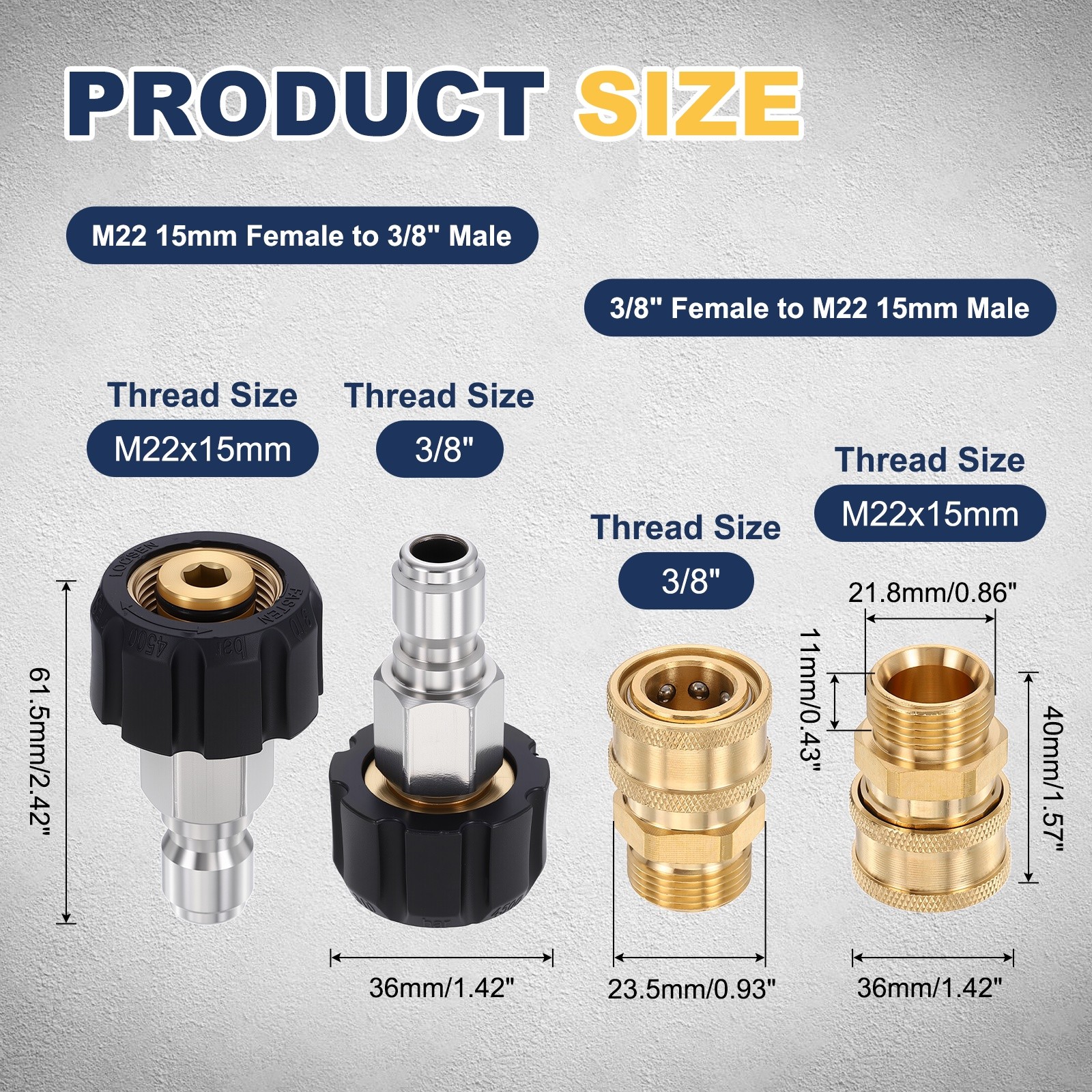 M22 15mm&3/8″ Female to 3/8″&M22 15mm Male Pressure Washer Adapter Brass Fitting