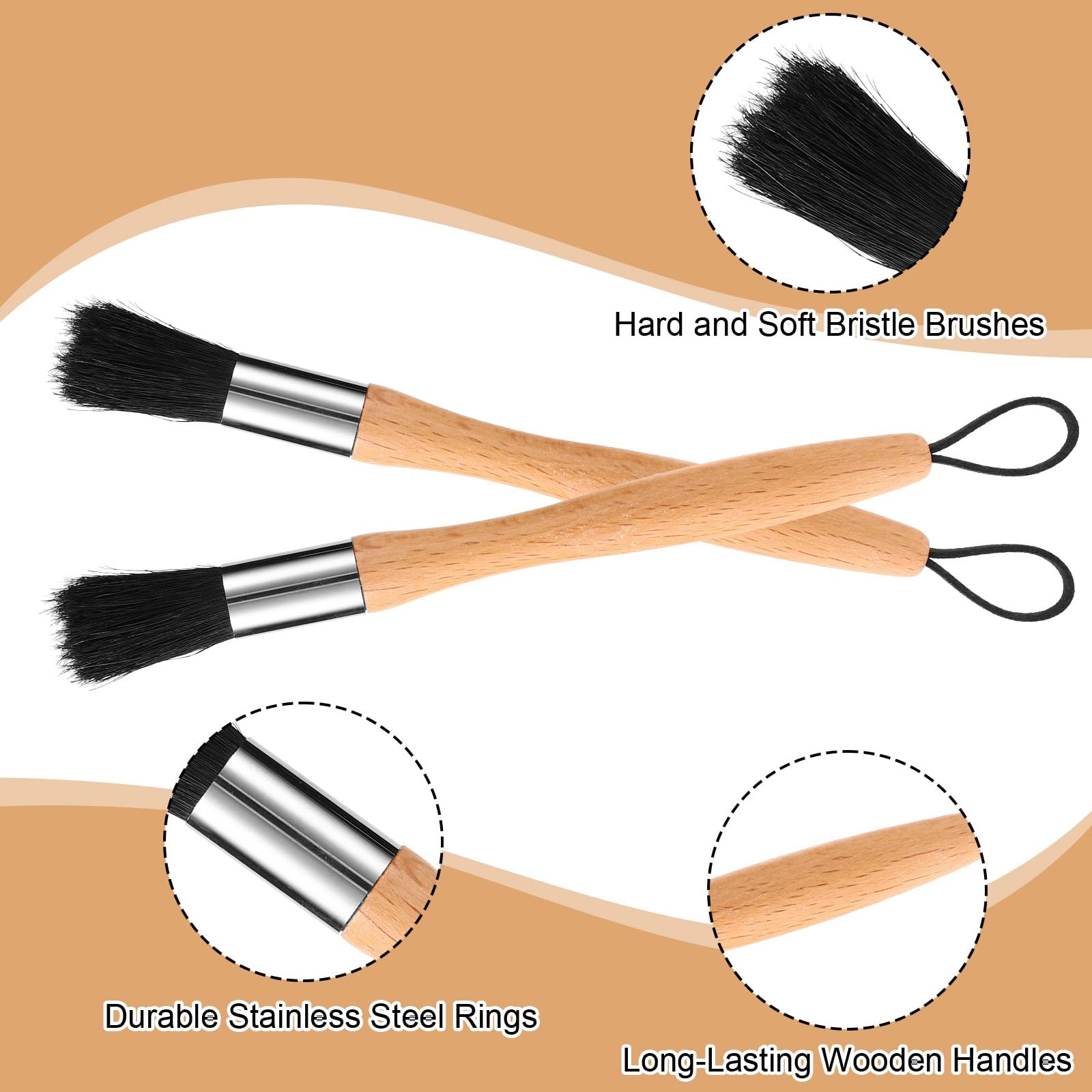Lyreh 2pcs Auto Parts Cleaning Brushes, Wood M, black, silver, wood color