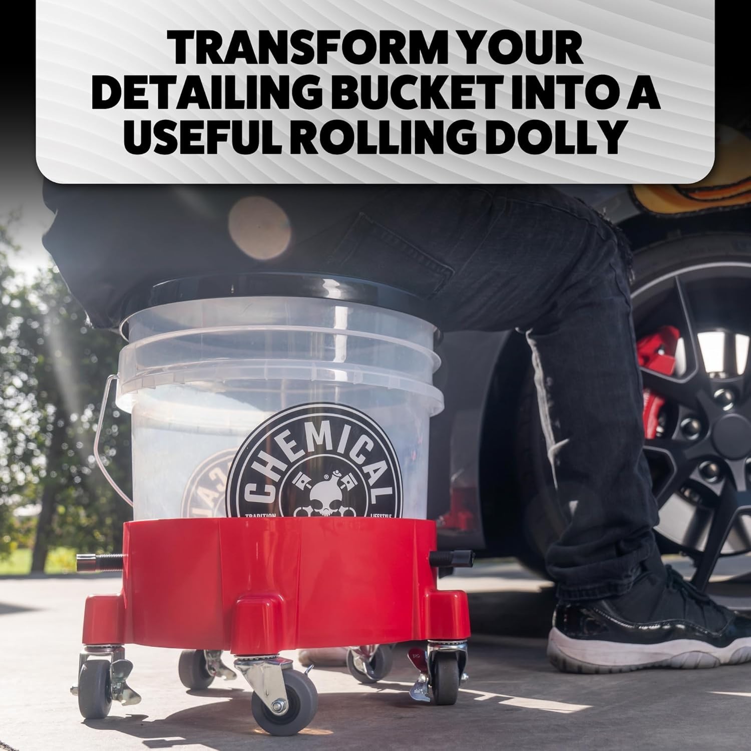 New Heavy Duty Bucket Dolly 5 Wheels 360° Rolling Cart Car Wash Garage
