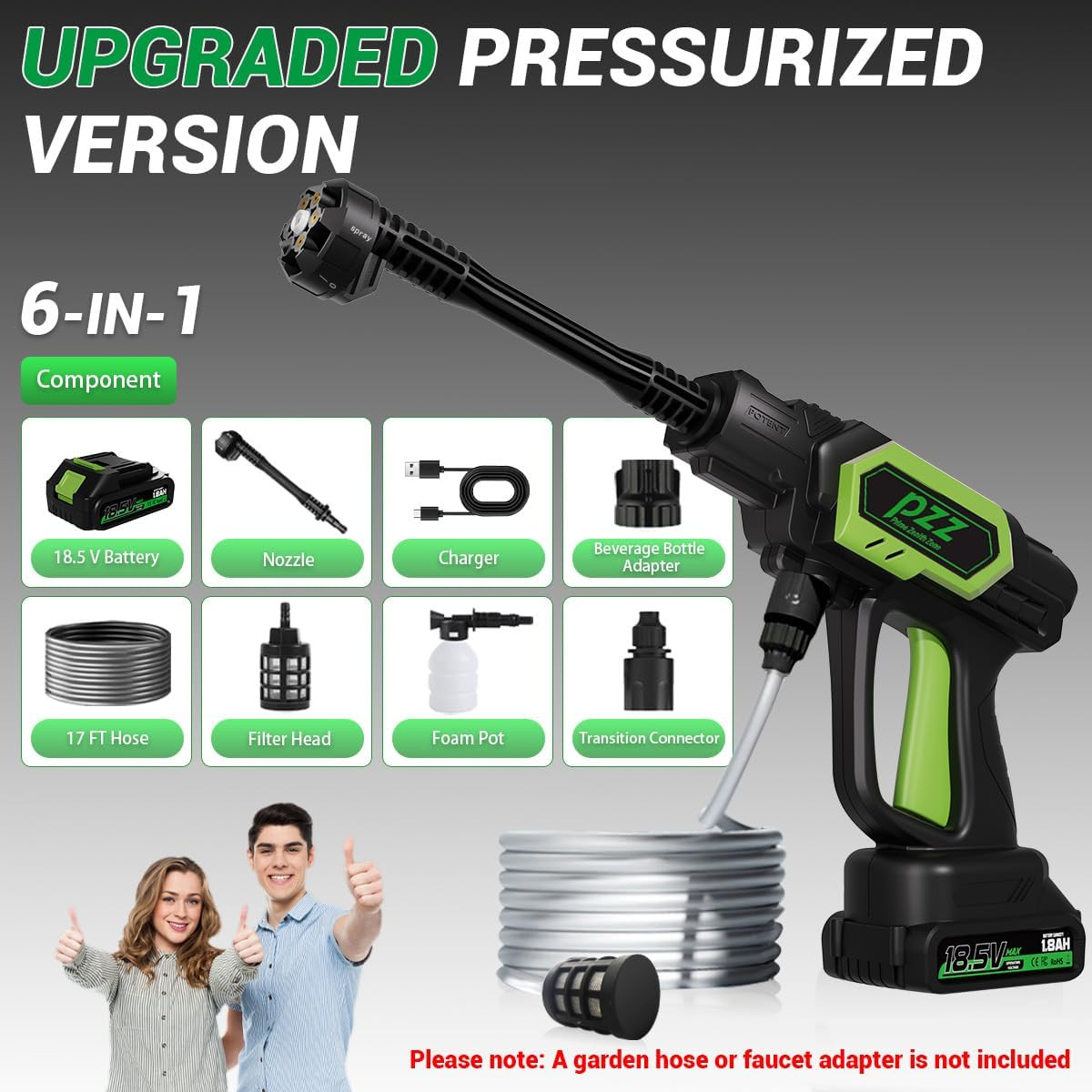 Cordless Pressure Washer, 1000 PSI Portable Power Cleaner with Dual 18.5V Batter