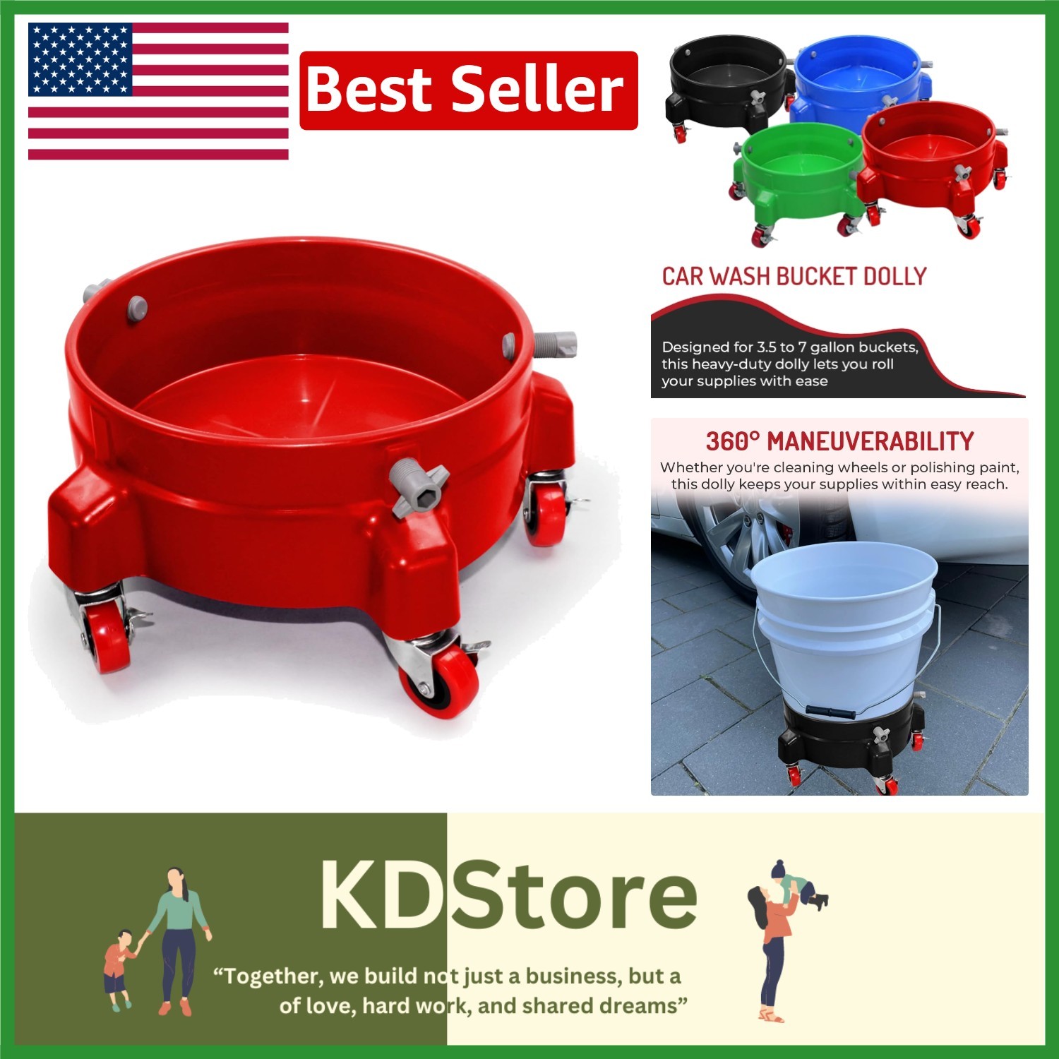 Heavy-Duty Car Wash Bucket Dolly with 360° Swivel & Soap Holder