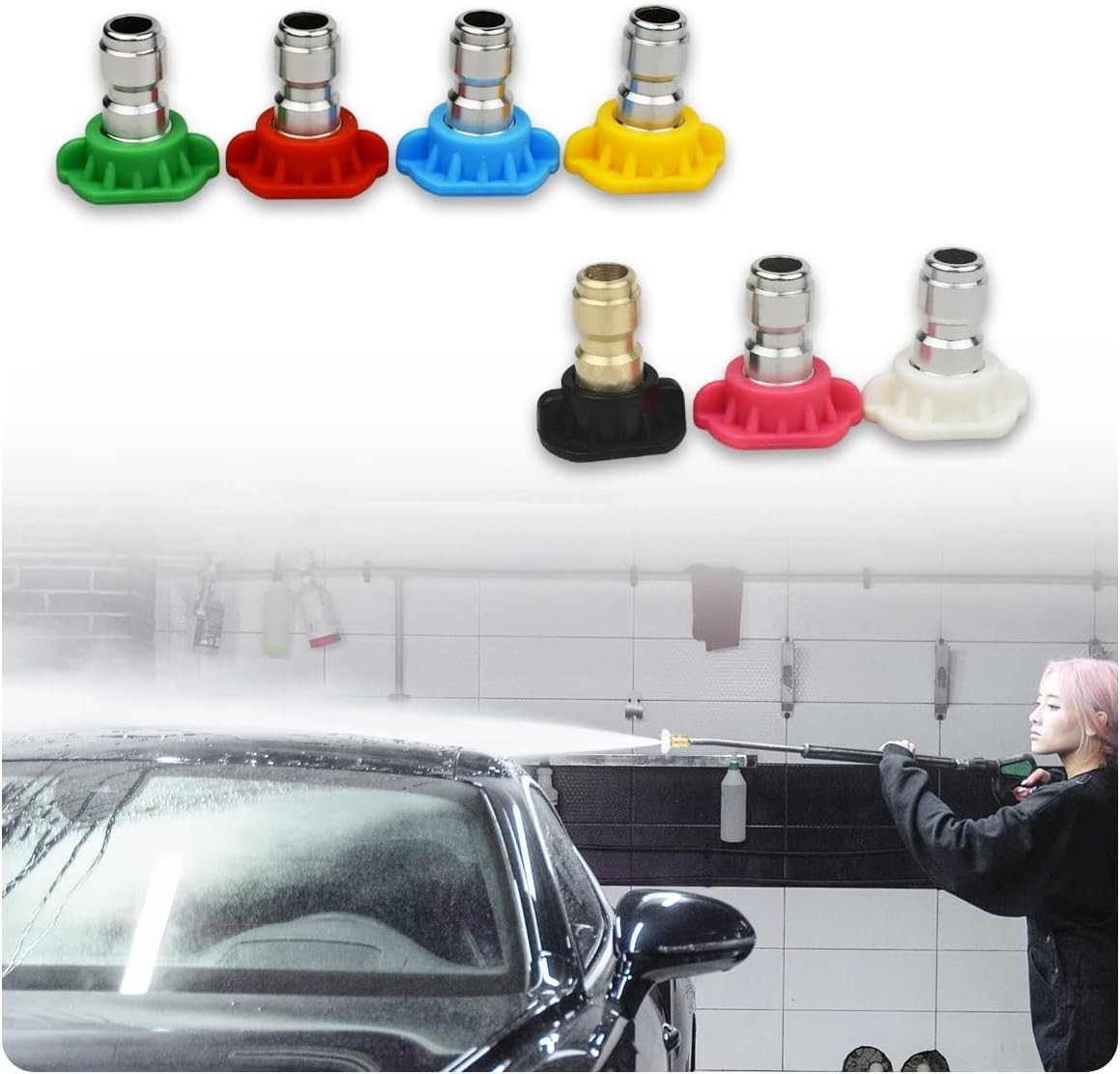7 Piece Stainless Steel Pressure Washer Nozzle Tips – Easy Quick Installation