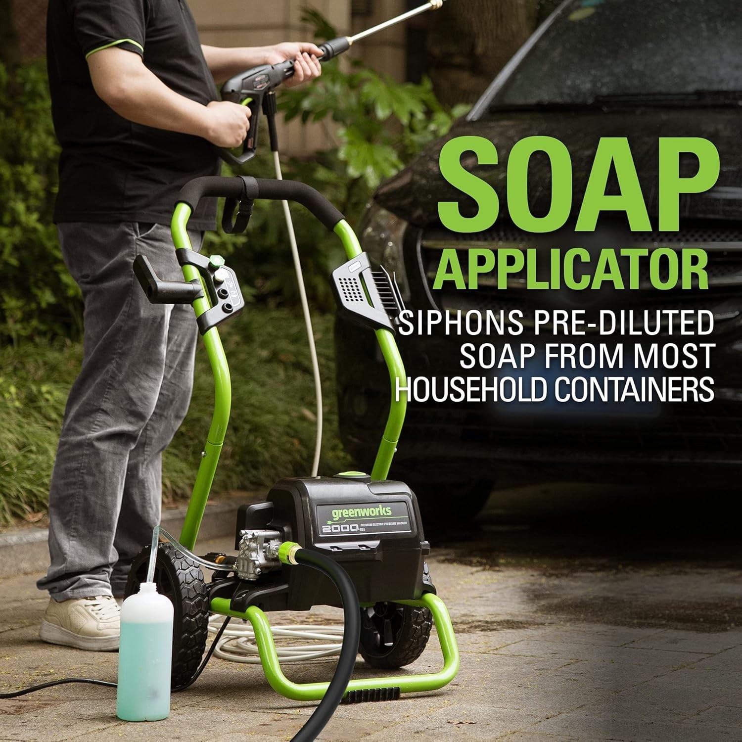 Greenworks 2000 PSI Electric Pressure Washer 20Ft Hose 35 Ft Cord 3 Nozzles