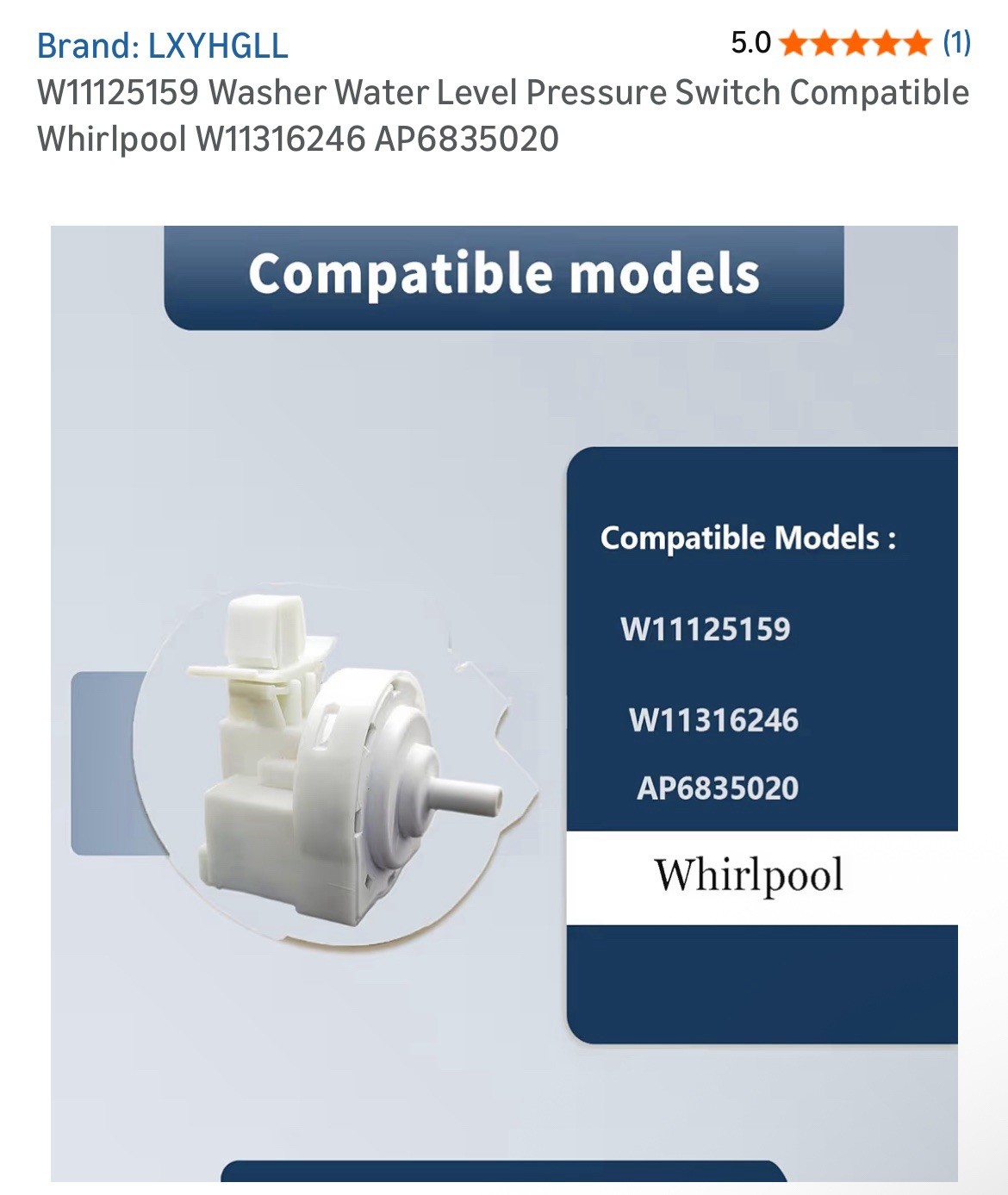 W11125159 Washer Water-Level Pressure Switch for Whirlpool Washer Parts - Rep…