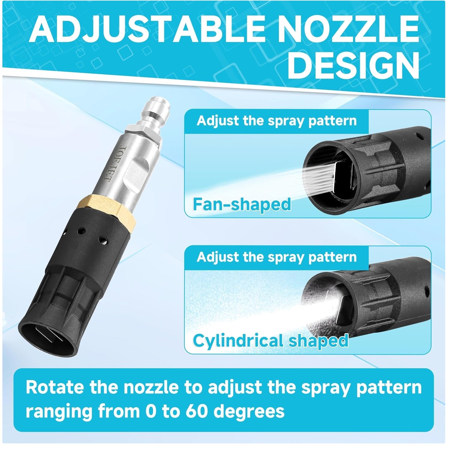 Adjustable Downstream Soft Wash Nozzle, 0-60 Degree Twist