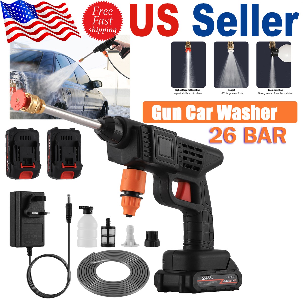 Gun Car Washer Portable Cordless Electric High Pressure Water Spray Cleaner Tool