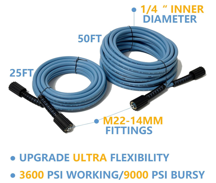 Manguera 25FT 3600PSI M22 14mm, alta presión resistente universal