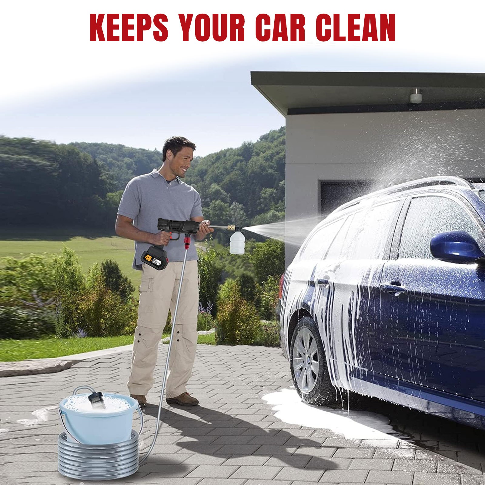 Portable Cordless Electric High Pressure Water Spray Gun Car Washer Cleaner Tool