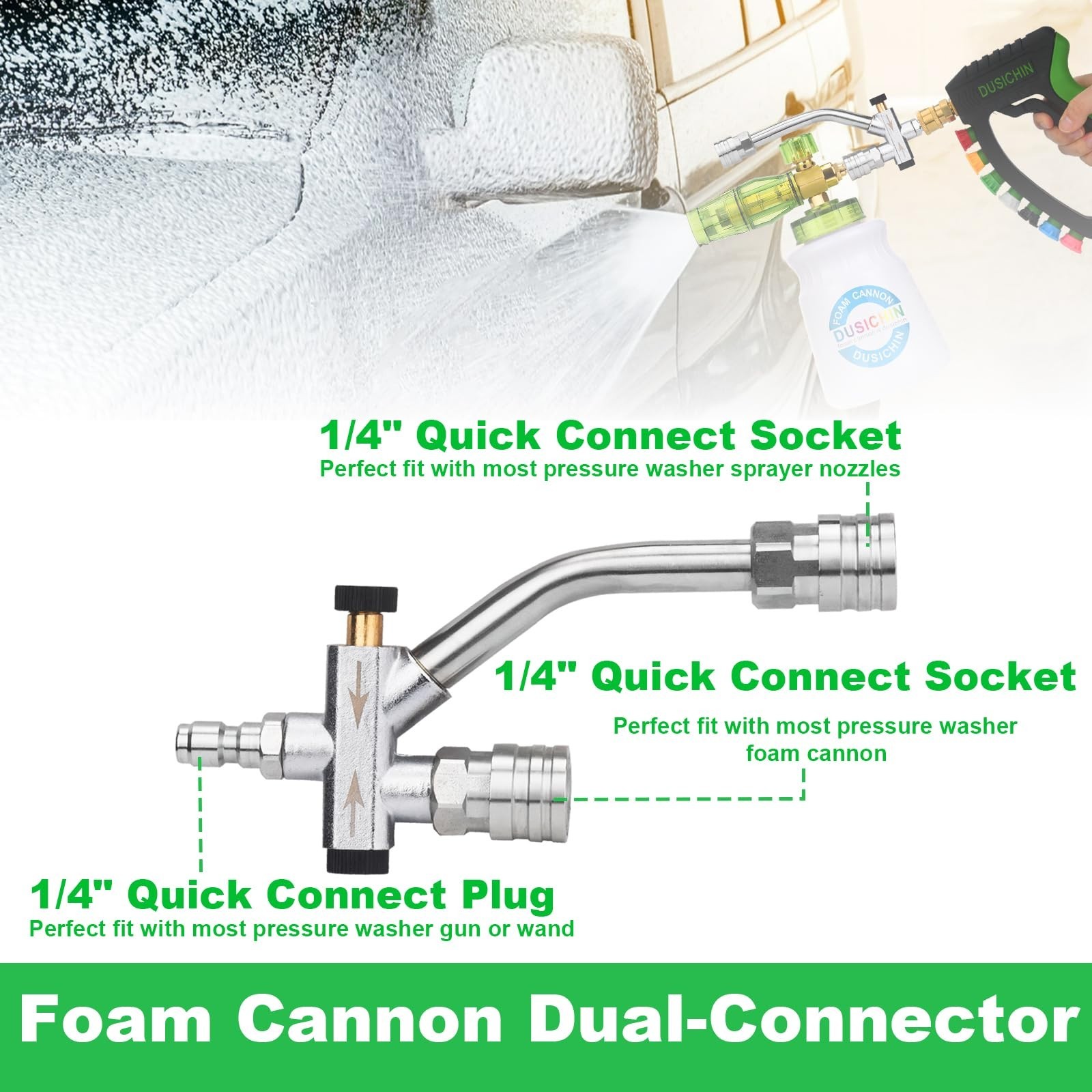 High-Pressure Foam Cannon for Pressure Washers, 4000 PSI, Dual Tip, Soap Lance,
