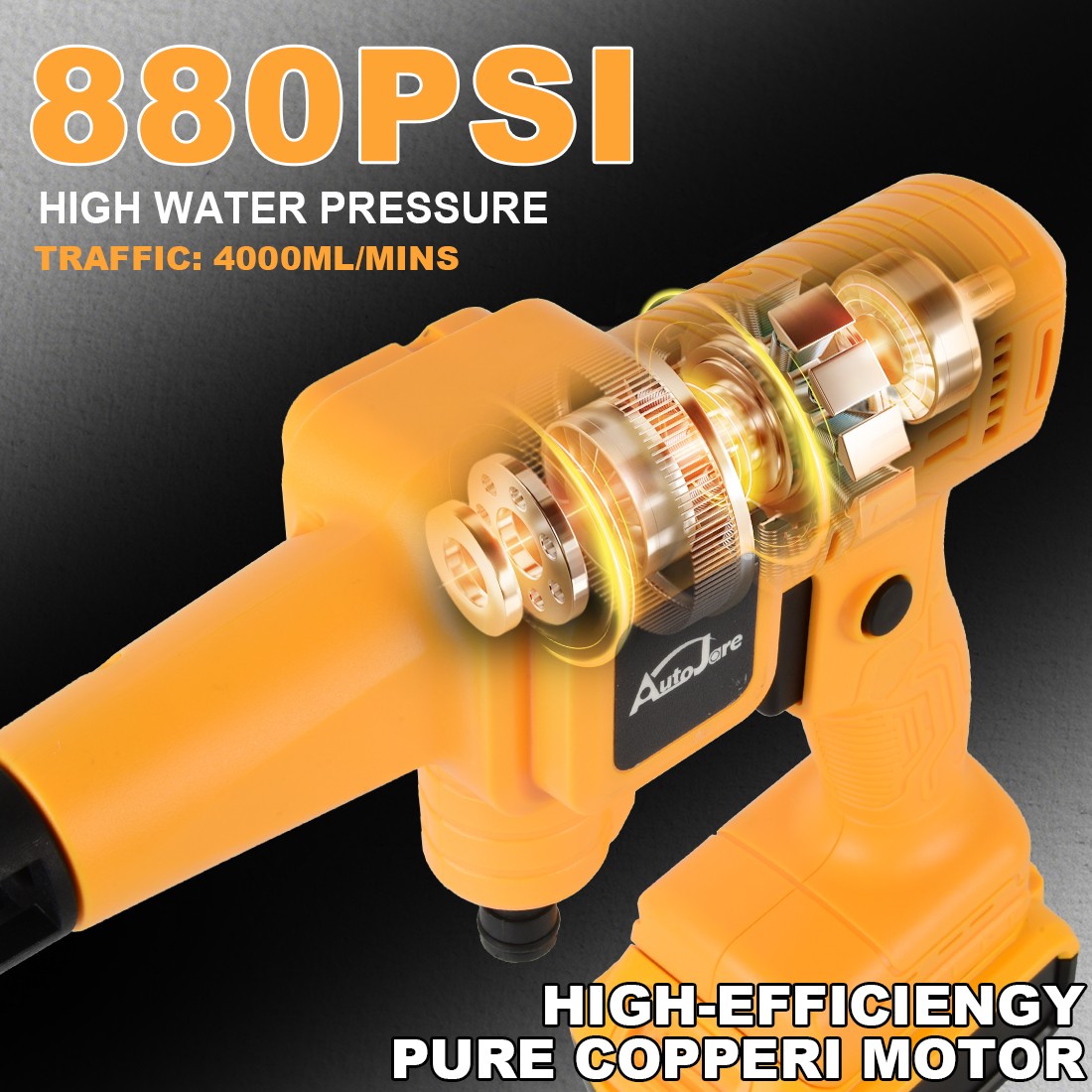 880PSI Cordless Pressure Washer Compatible with DeWalt 20V MAX Battery Tool