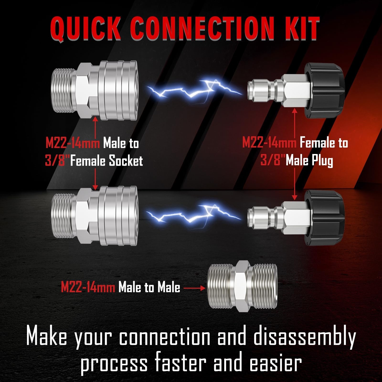 50FT 1/4″ Pressure Washer Hose, 3600PSI Kink Resistant, M22 & 3/8″ Quick Connect