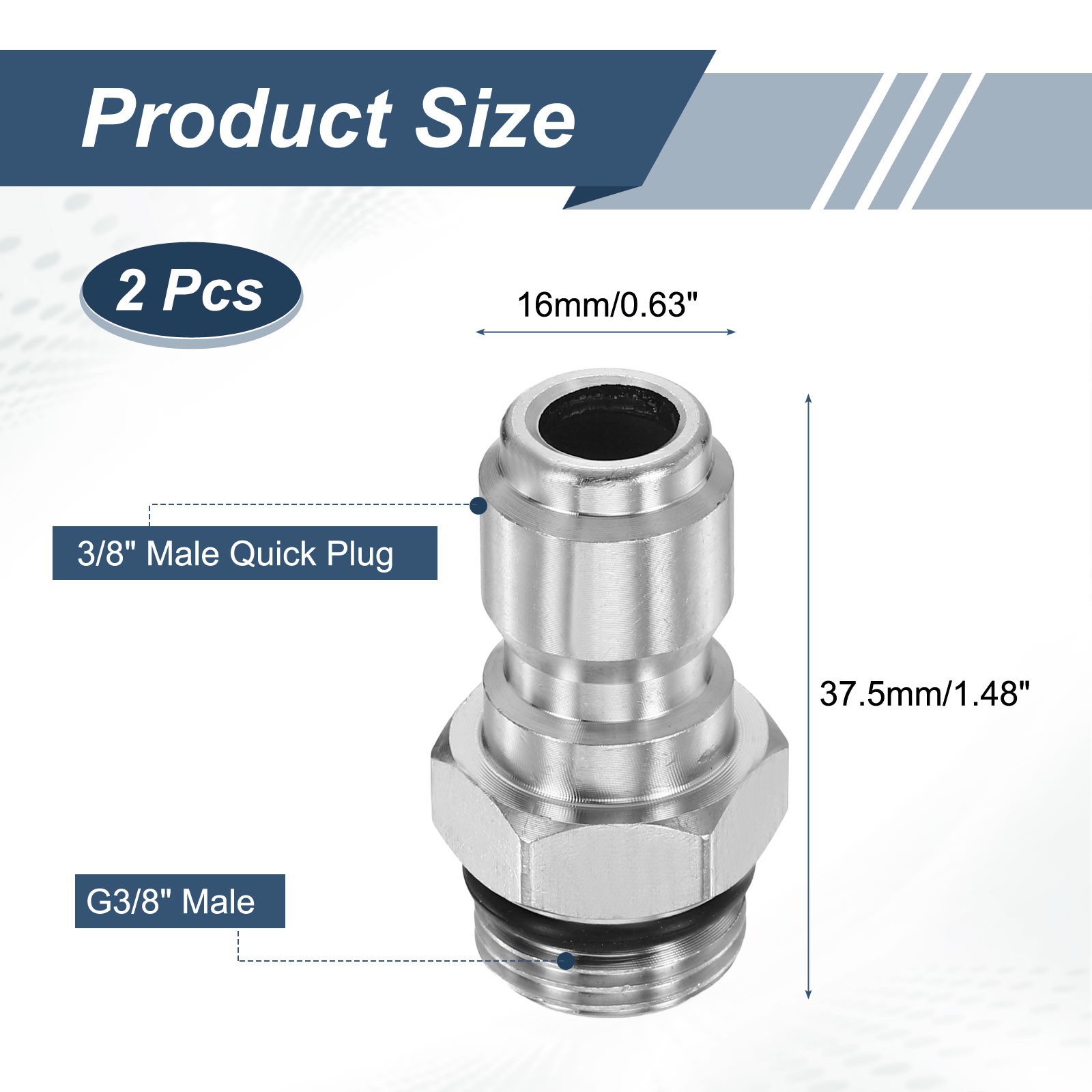 2Pcs Pressure Washer Adapter G3/8″ M to 3/8″ M Fast Steel Fitting