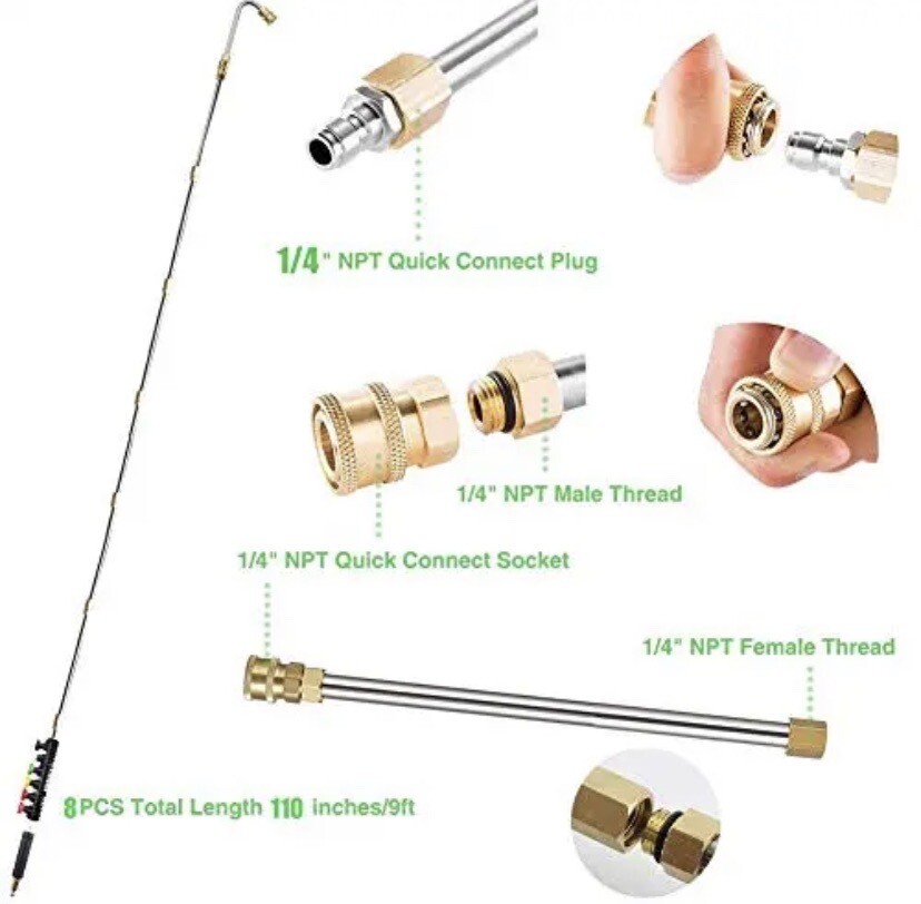 120 Inch Power Pressure Washer Extension Wands Spray Nozzle Gutter Cleaning Tool