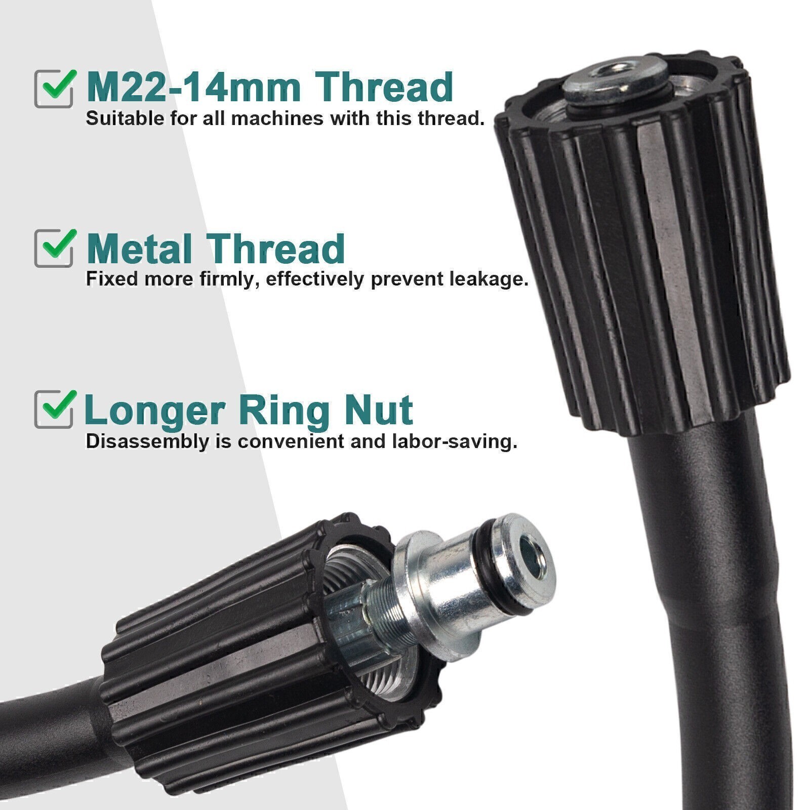 High Pressure Washer Hose 6m/20ft 5800PSI M22-14mm Power Washer Extension Tube