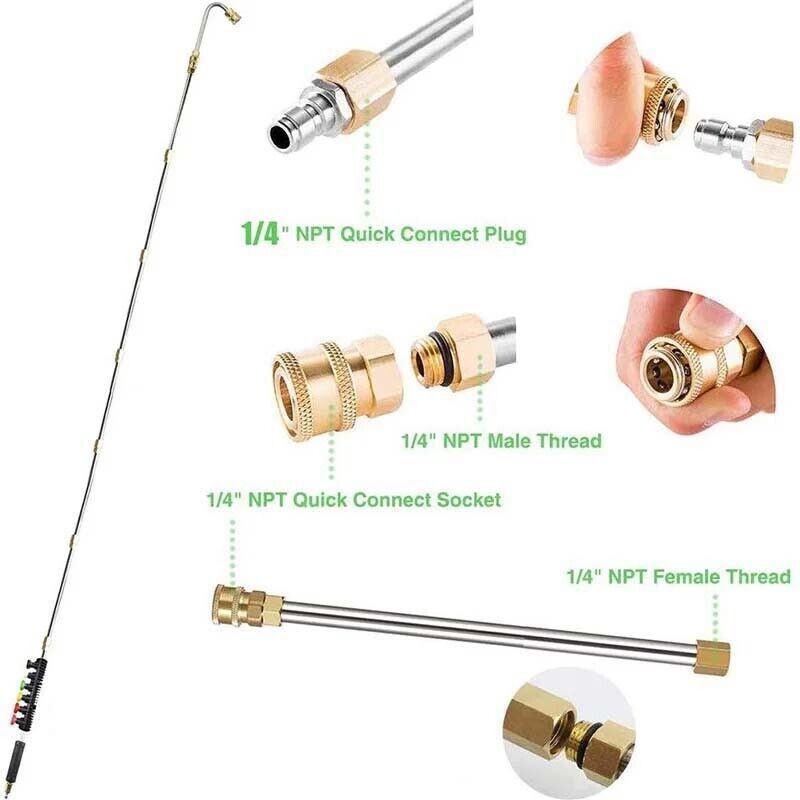 High Pressure Washer Gun Extension Wand Lance Gutter Cleaner Nozzles Kit 4000PSI