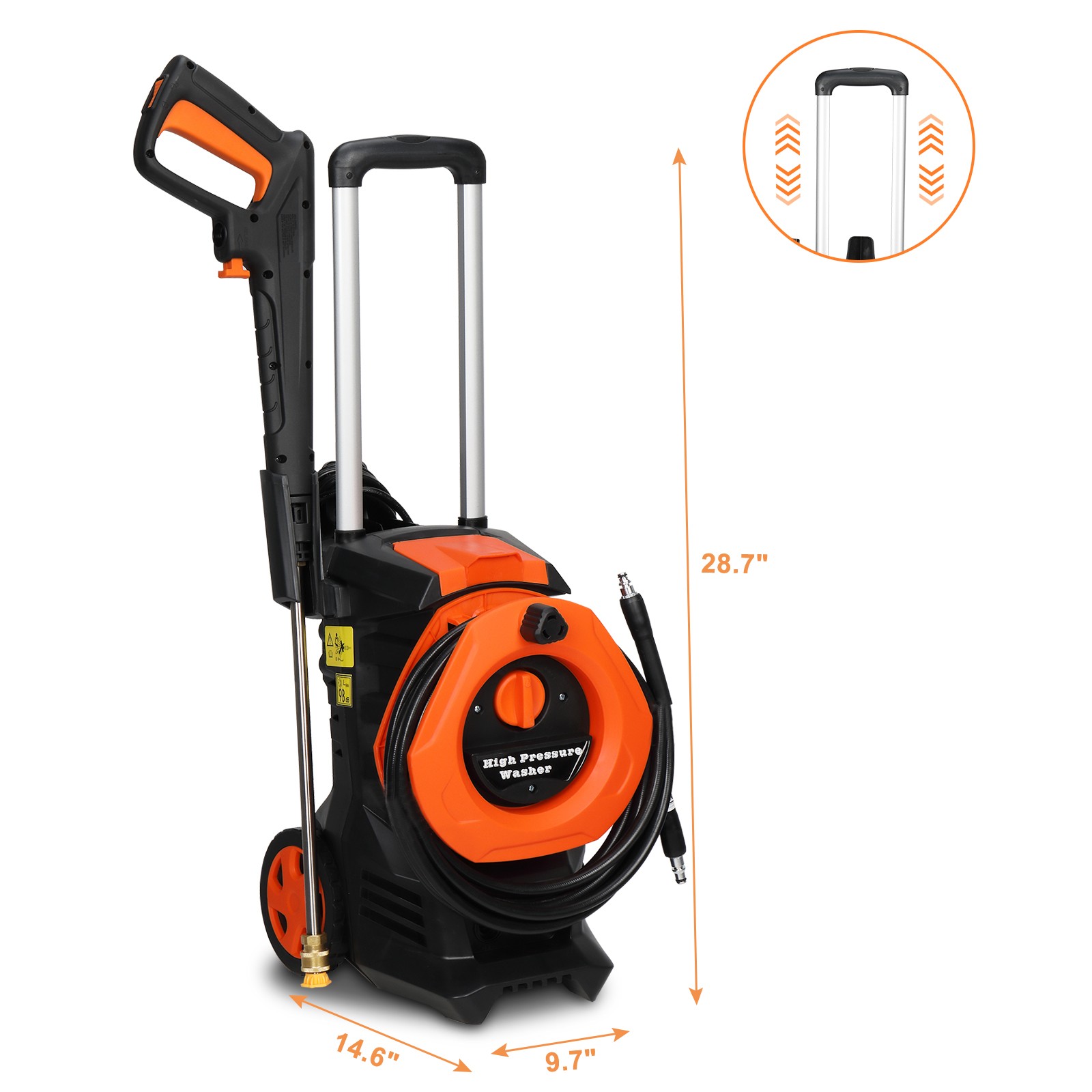 3380PSI 2 GPM High-Pressure Washer Power Cleaner Car Washing Machine with wheels