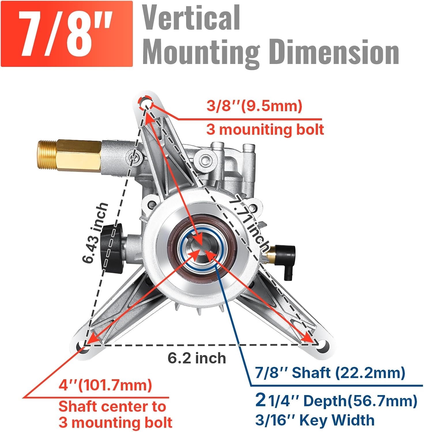 YAMATIC 7/8″ Shaft Vertical Pressure Washer Pump Rear Inlet/Outlet 3000 PSI