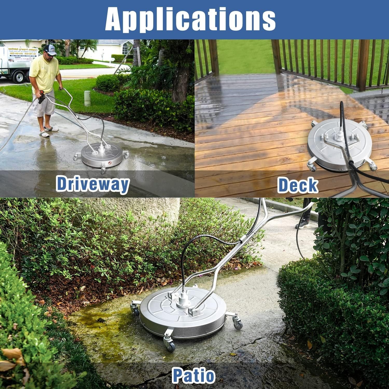 24″ Professional Pressure Washer Surface Cleaner – Stainless Steel & Dual Handle