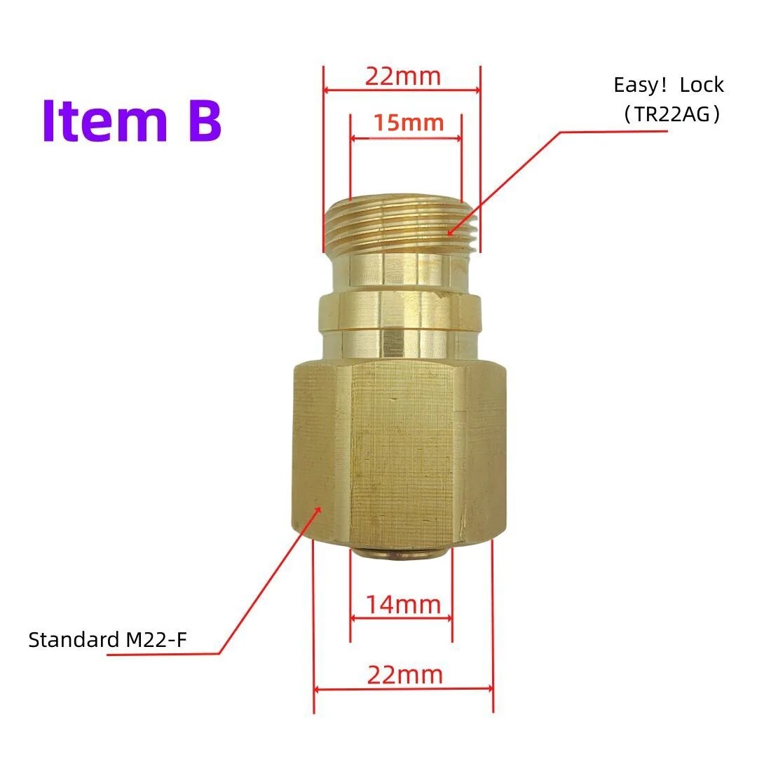 TR22 Brass Adapter M22 G1/4’’G3/8’’ Thread Connector Fit for Easy Lock/Karcher