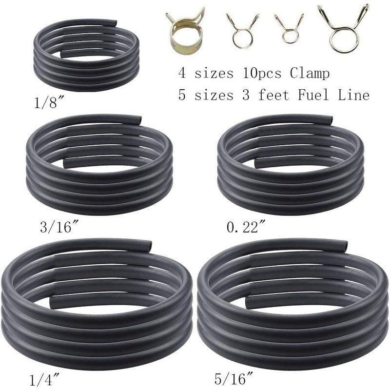 Durable Flexible Fuel Line Hose Set 5 Sizes W/ 40 Clamps Small Engines ATV Mower