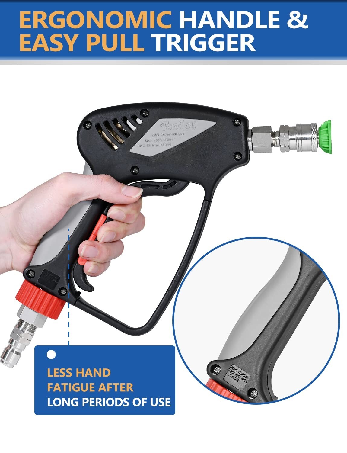 TOOLCY 5000 PSI Car Washer Gun Pressure Washer Gun 3/8″ Plug for Hot Water
