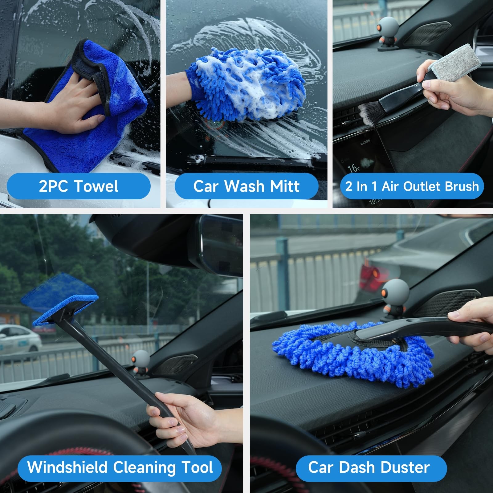 36Pcs Car Detailing Kit, Brush Set, Cleaning Auto Blue