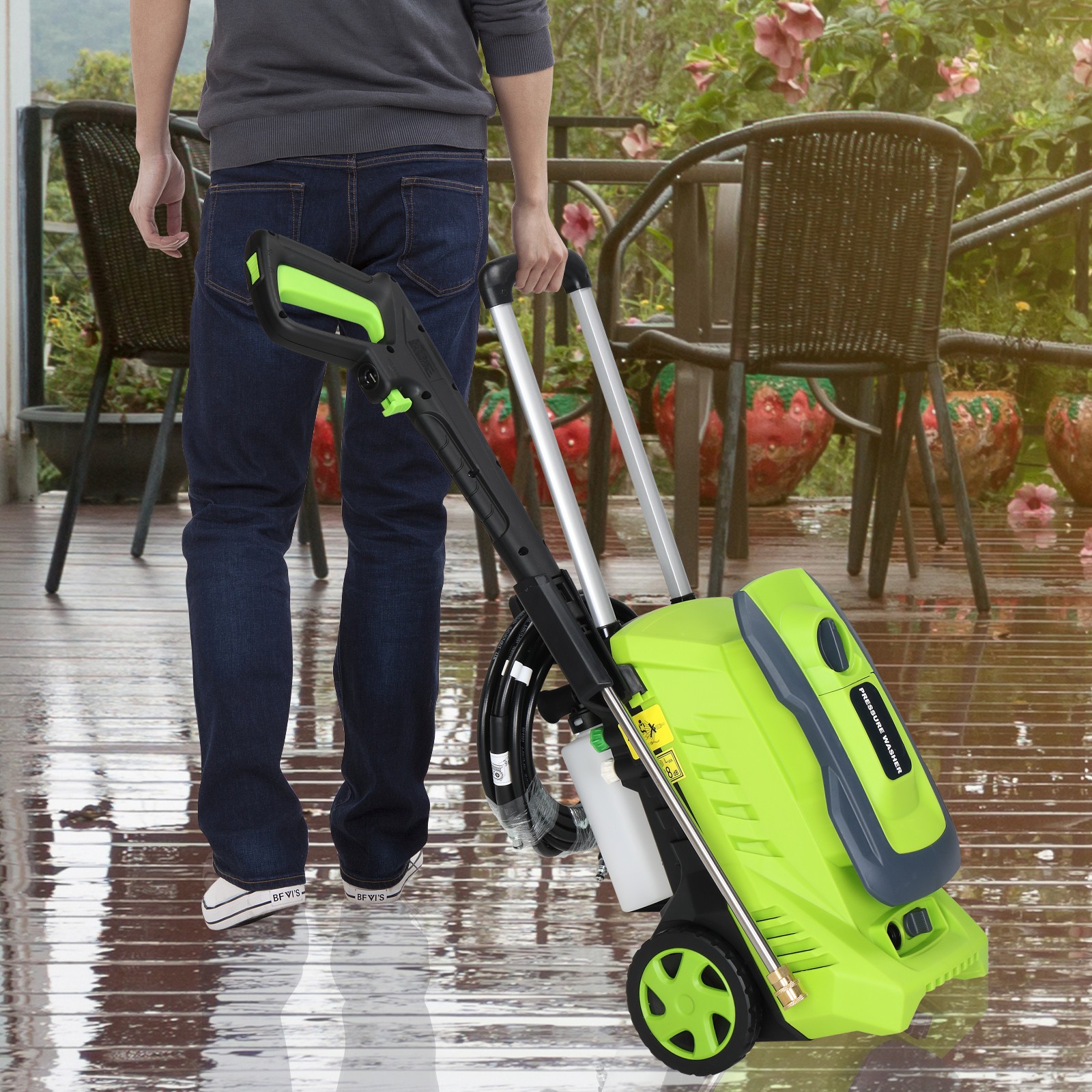 Portable Pressure Washer 4500PSI Max with 4 Nozzles and Telescopic Handle Green