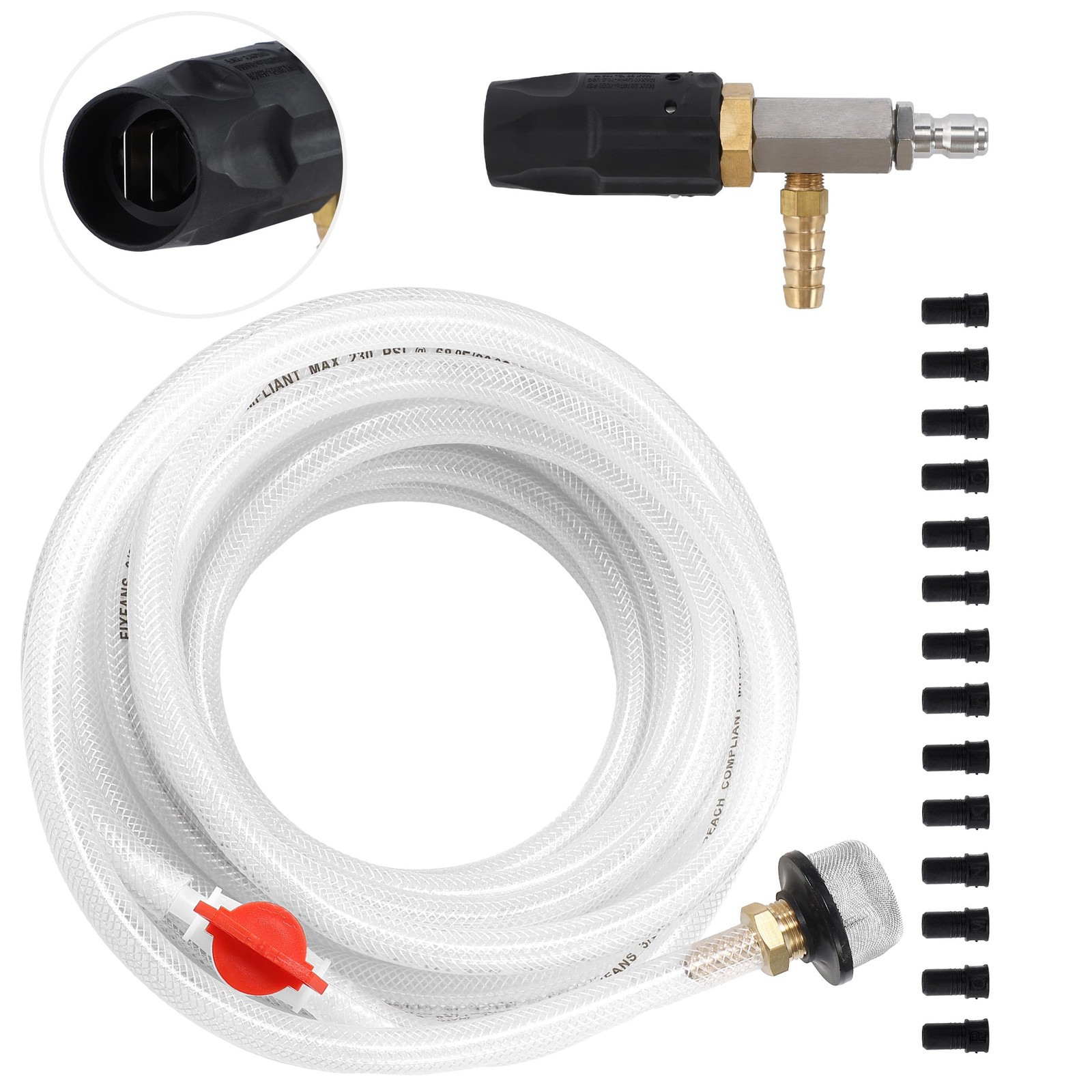 FIXFANS Adjustable Pressure Washer 45 FT Hose, Black, White, Grey, Red, Gold