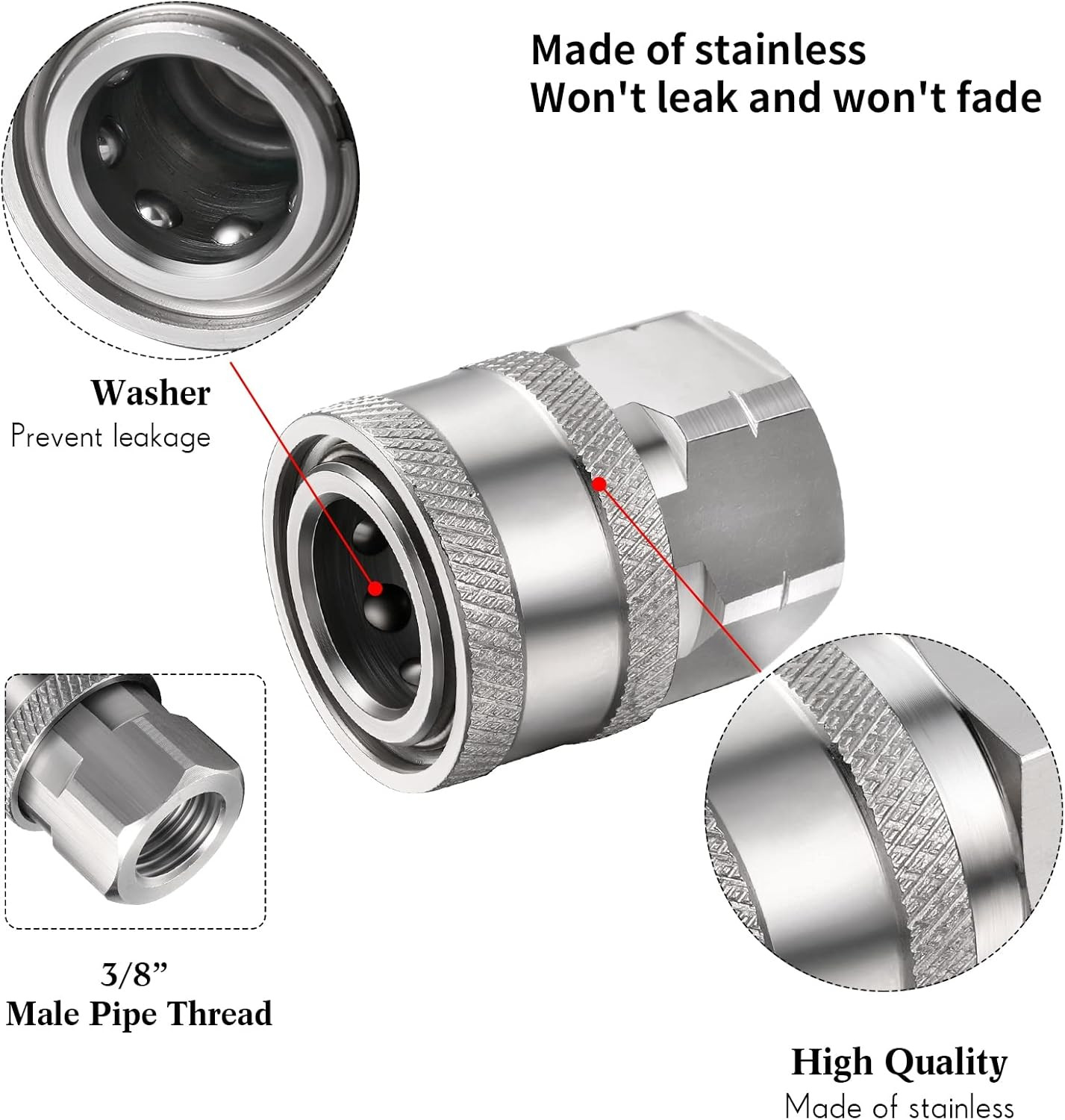 4 Sets NPT 1/4 Inch Pressure Washer Coupler Quick Connect Plug Male Female 1/…