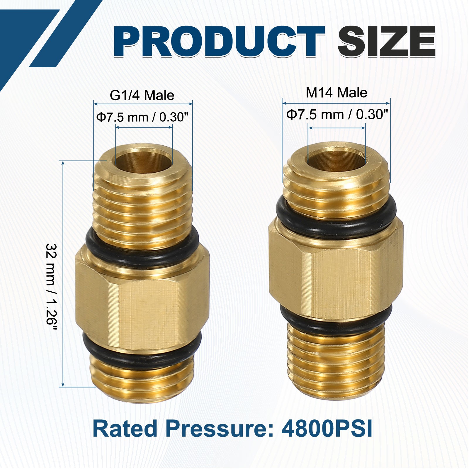 Pressure Washer Connector G1/4 Male Flat to M14 Male Flat 4800PSI Copper