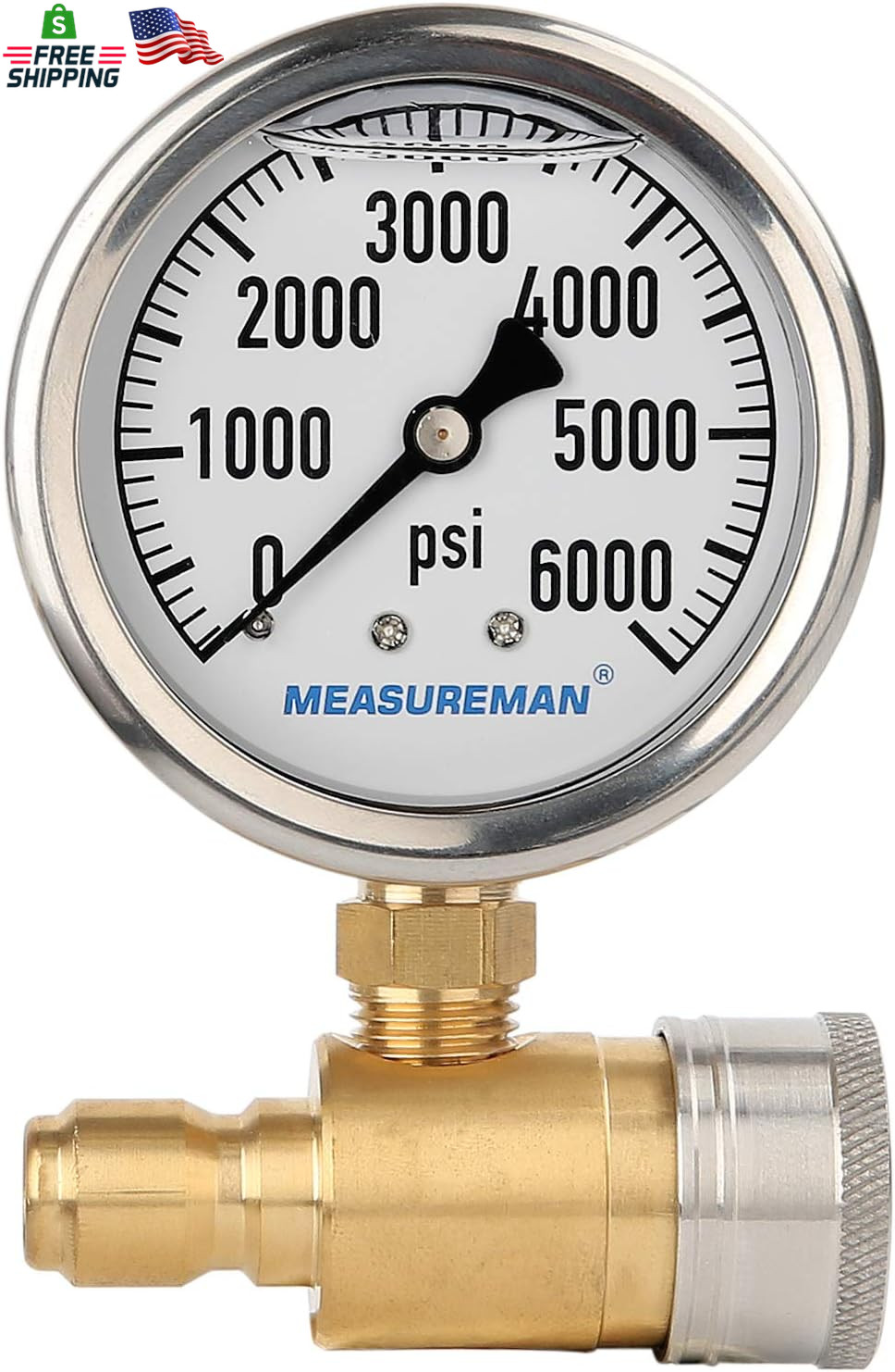 Measureman 2-1/2″ Pressure Washer Gauge, Pressure Gauge Kit, 3/8 Inch Quick Conn