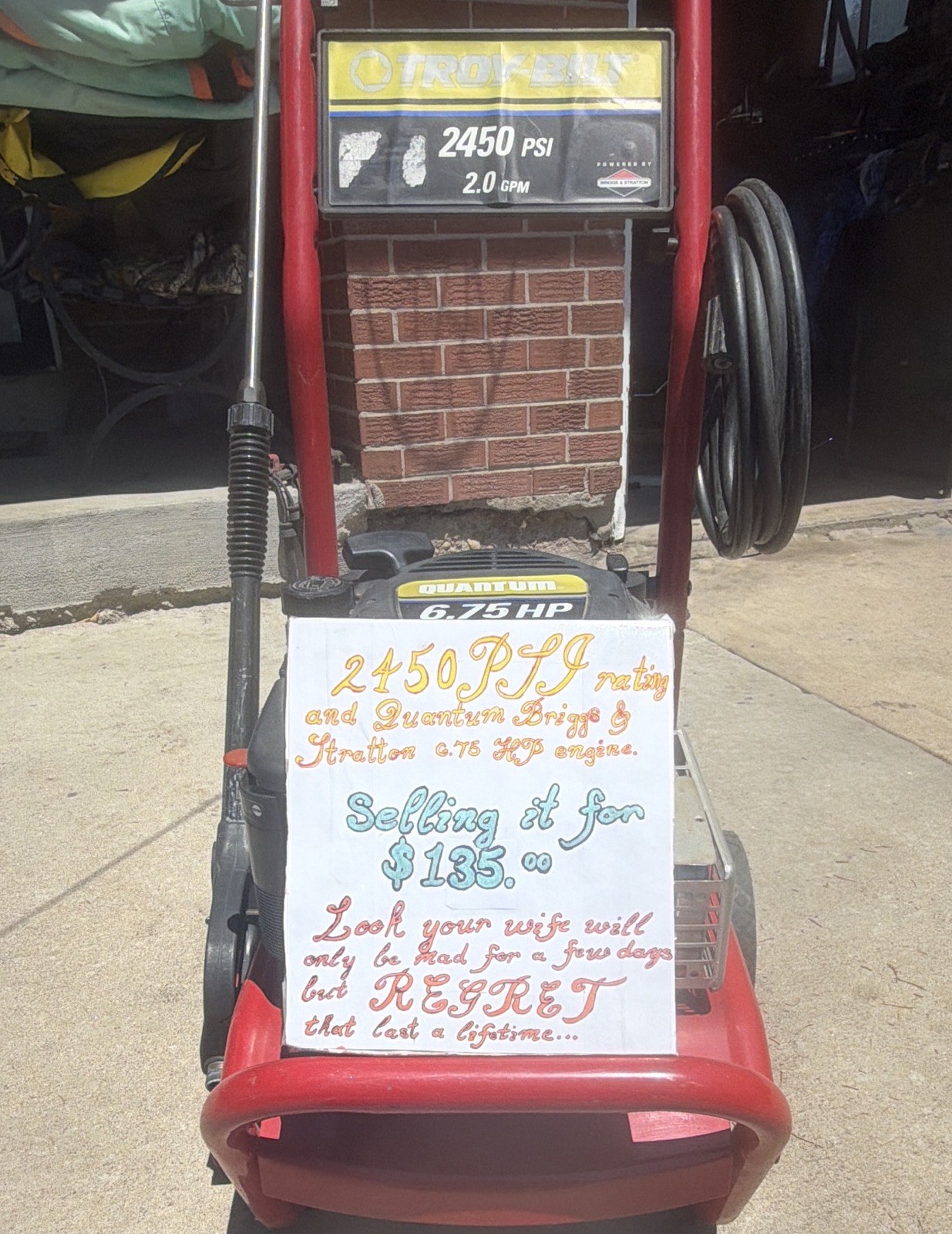 Troy-Bilt 2450 PSI 2.0 GPM 6.75 HP Gas Cold Water Pressure Washer w/ Gun & Hose
