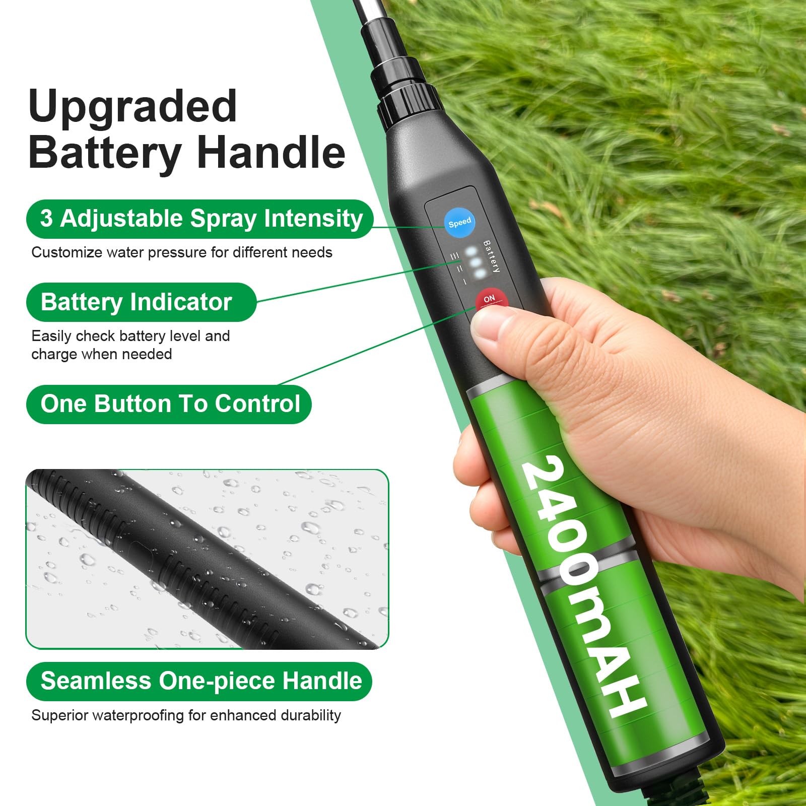 SideKing 23.6″ Battery Powered Sprayer Wand, 2025 Upgraded 11.4 inches, Black