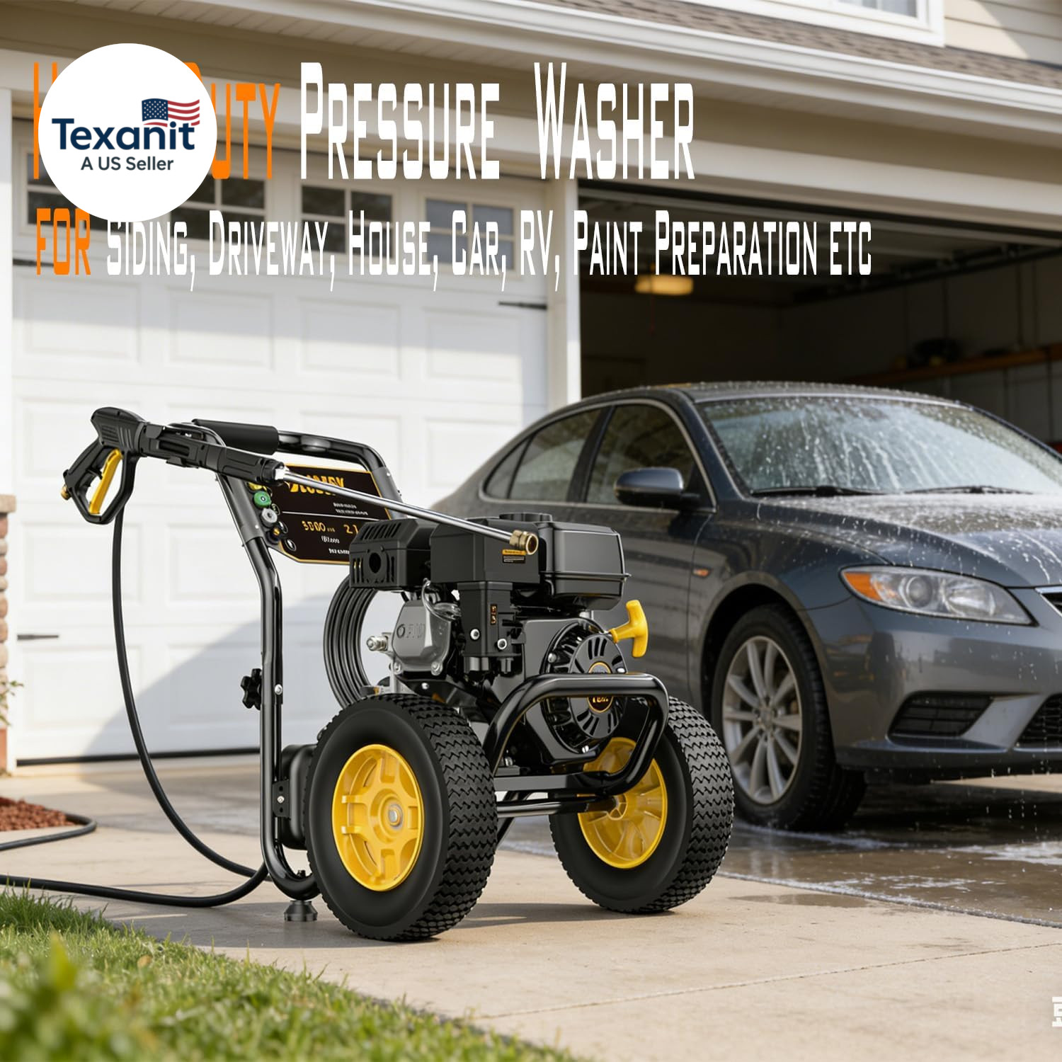 3600 PSI Gas Pressure Washer, 2.7 GPM Heavy Duty High Power Washer, 30Ft Pressur