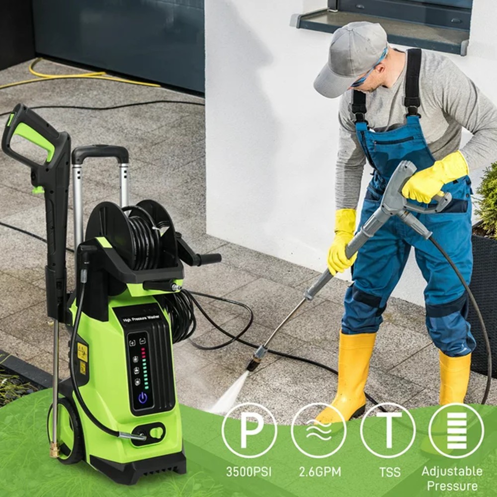 Electric Pressure Washer 3800PSI Car Detailer Hose Reel 102A Green 1800W Garden
