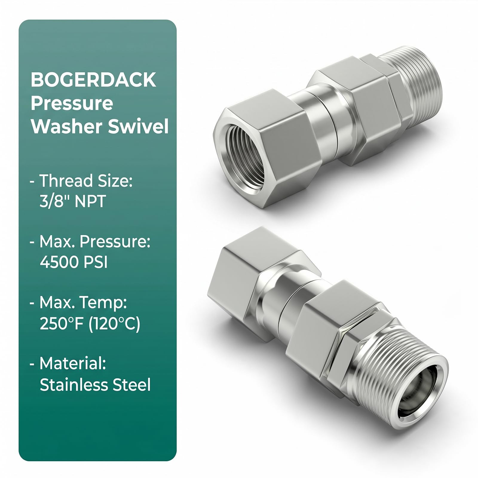 5 PCS 3/8 Inch NPT Stainless Pressure Washer Swivel 4500 PSI Connector Part