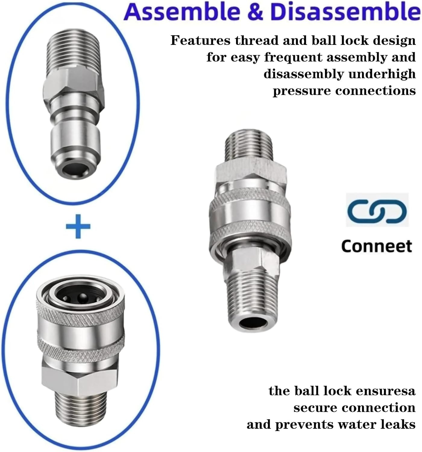 3/8 Quick Connect Fittings,Pressure Washer Quick Connect Kit,Stainless Steel Ada