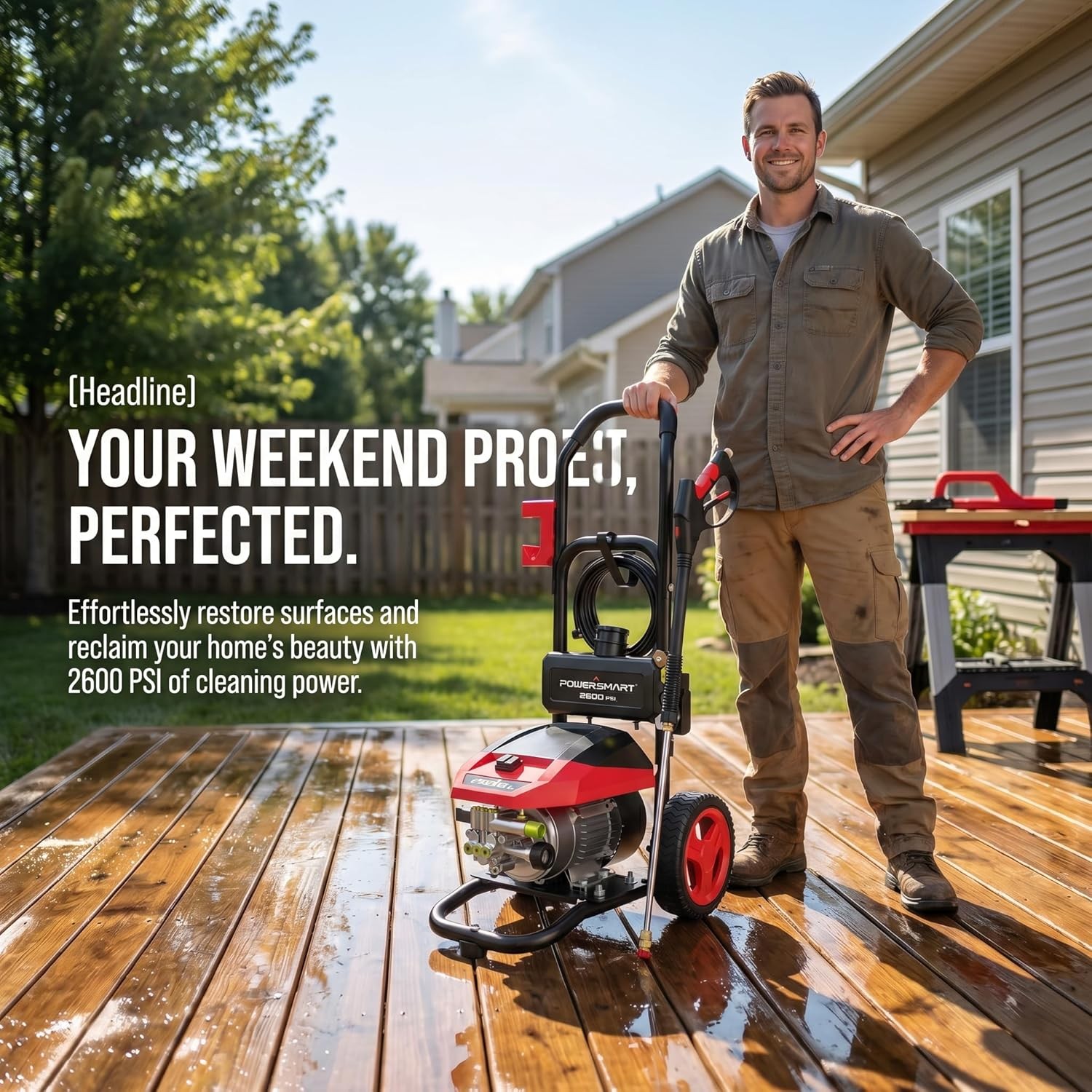 3000 PSI Max Electric Pressure Washer-1.2 GPM Brushless Motor Power Washer
