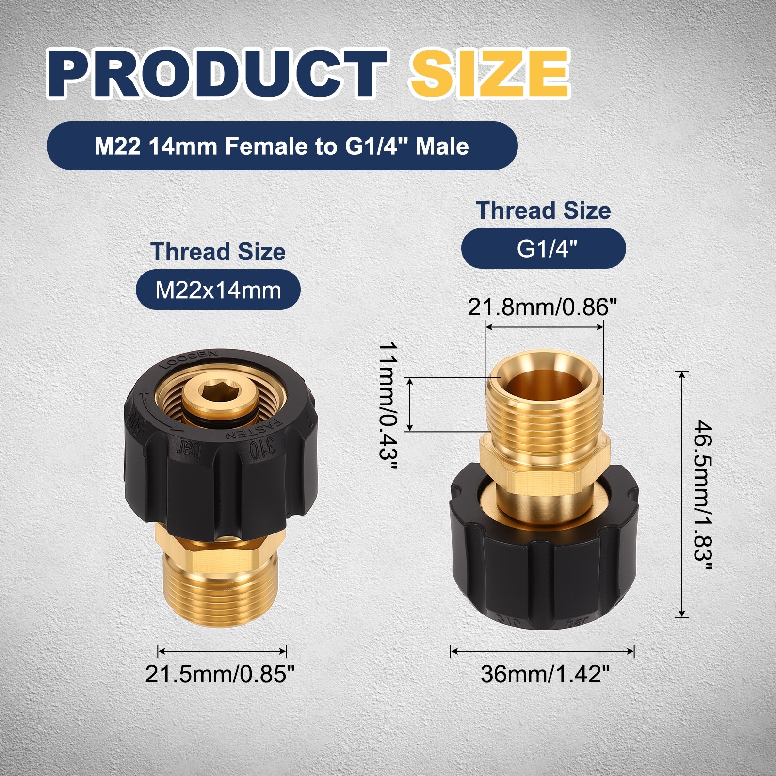 M22 14mm Female to M22 14mm Male Brass Fittings Pressure Washer Adapter