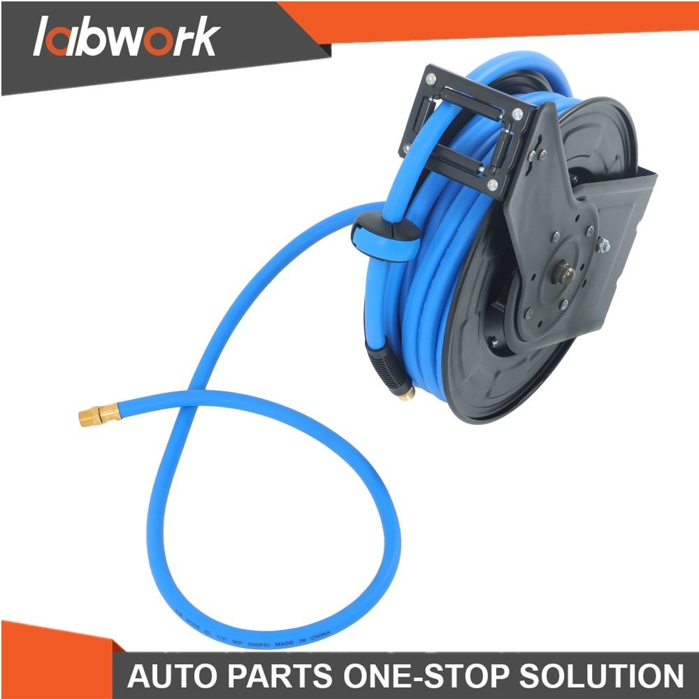 Labwork Double Arm Hose Reel With 1/2” x 50′ Premium Rubber Hose Retractable