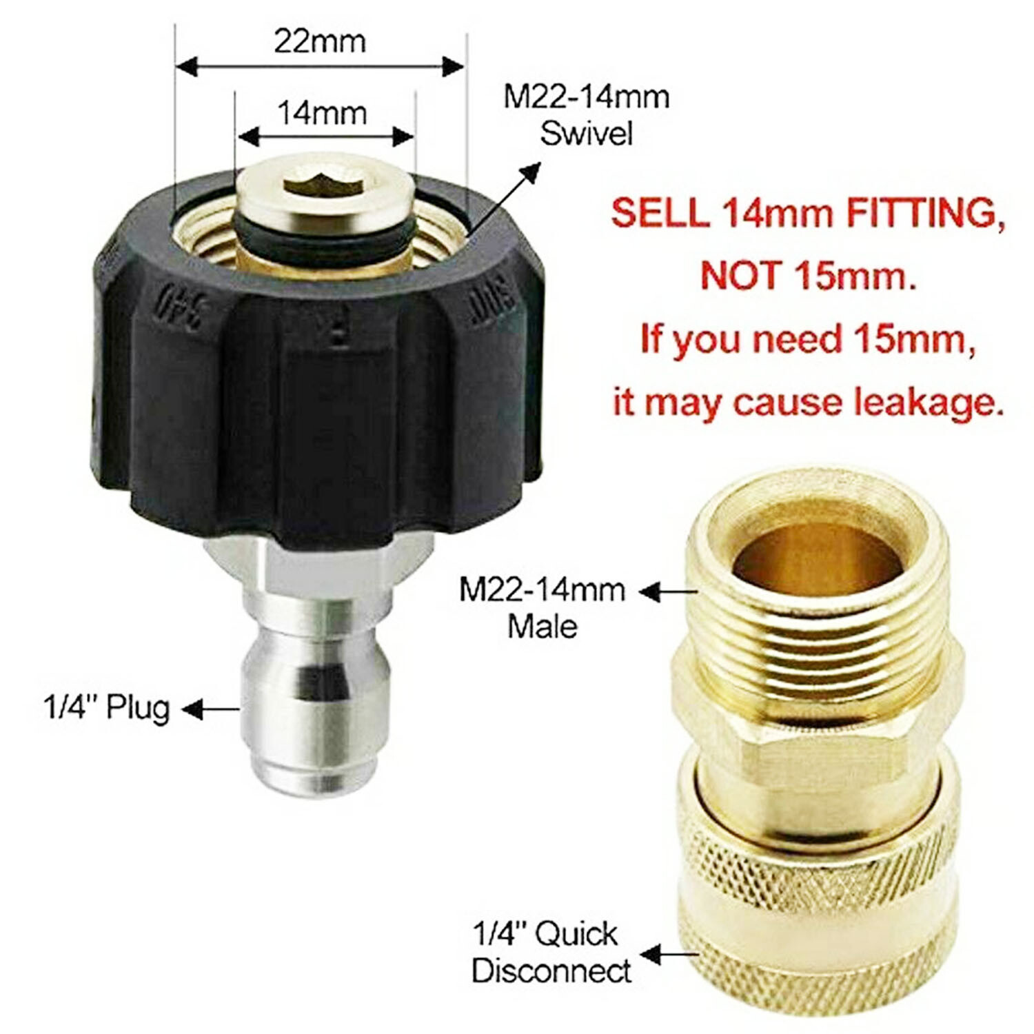 Pressure Washer Hose Connector Adapter Set Quick Connect M22 to 1/4″ Gun to Wand