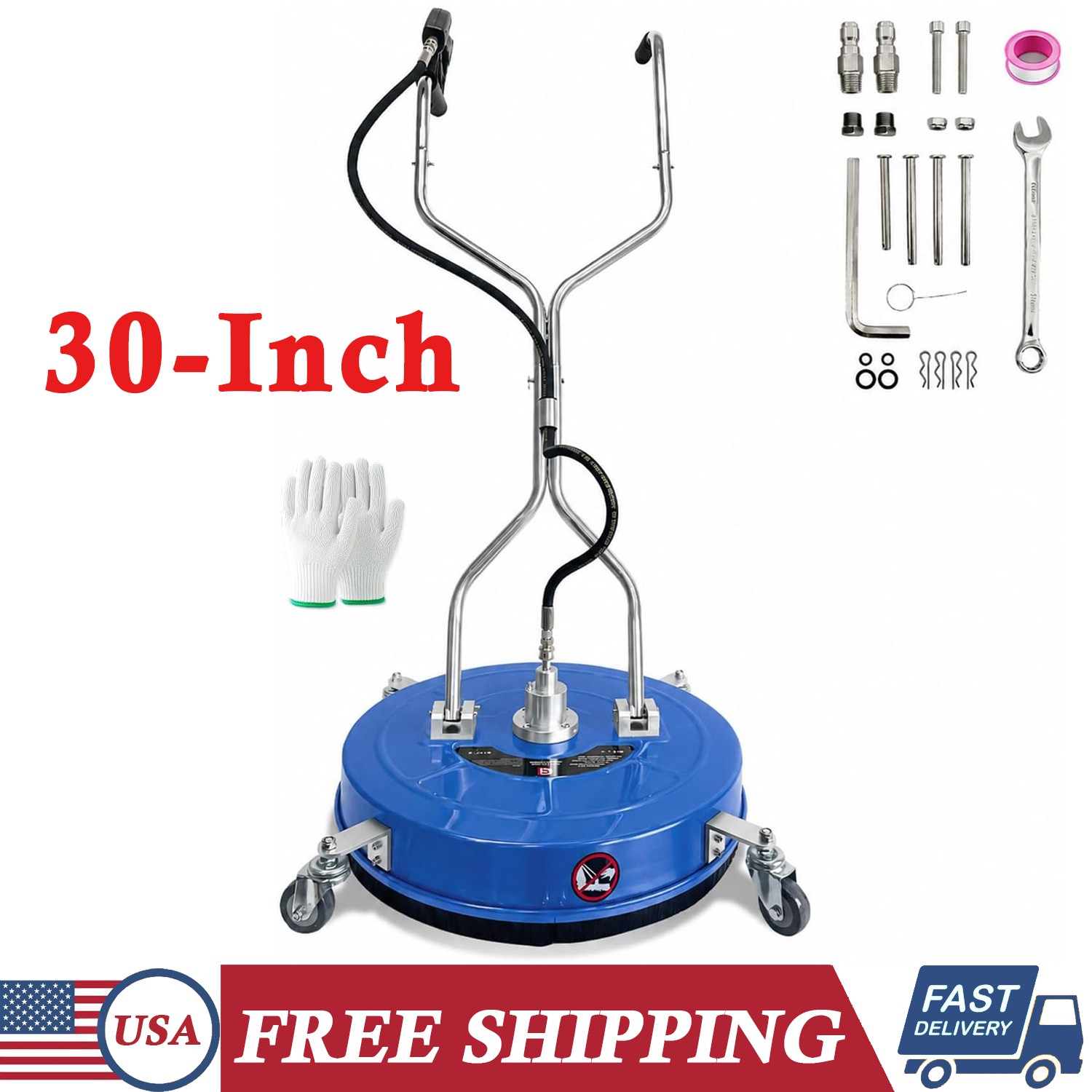 30 in Pressure Washer Surface Cleaner with 4 Wheels Stainless Steel Dual Handle