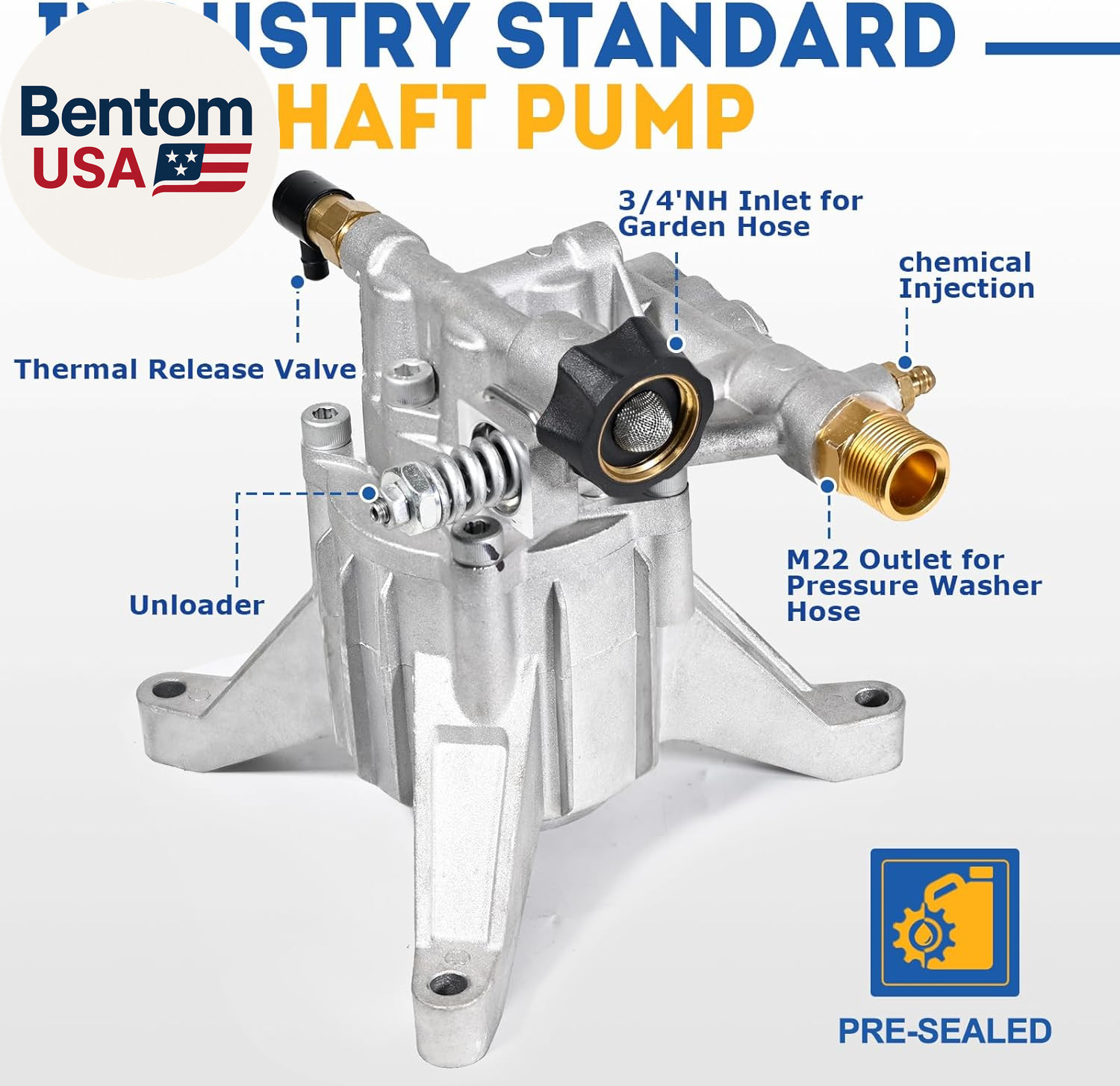 7/8″ Shaft Vertical Pressure Washer Pump – Rear Inlet/Outlet Max 3400 PSI @ 2.5