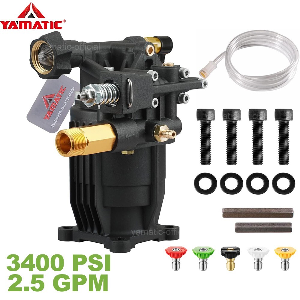YAMATIC 3/4″ Shaft Horizontal Pressure Washer Pump 3400PSI 2.5 GPM Nozzles Free